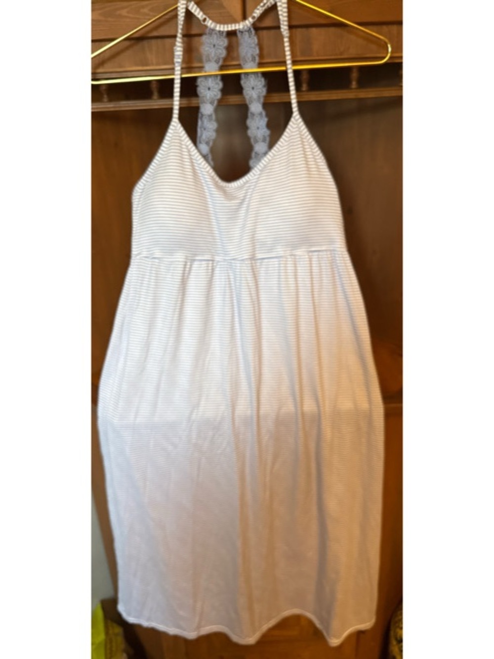 Laura Ashley blue and white striped 
Racerback Sundress L